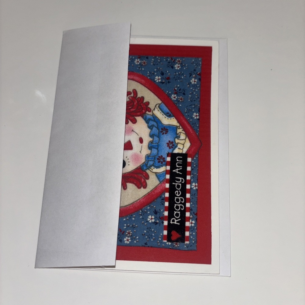 Handmade Raggedy Ann Greeting Card with Silver Lined Envelope Fabric Layered Art - Picture 6 of 9